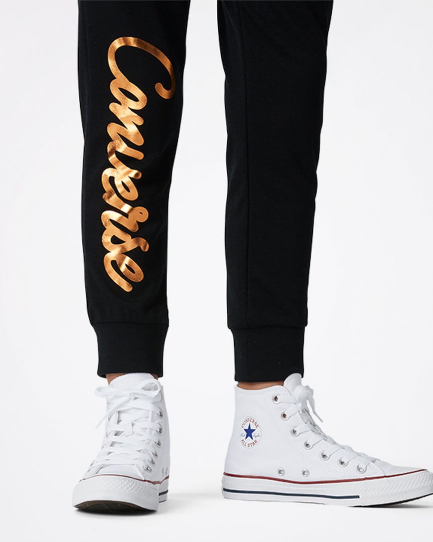 Dívčí Kalhoty Jogger Converse Shiny Wordmark Černé | CZ MJBT01